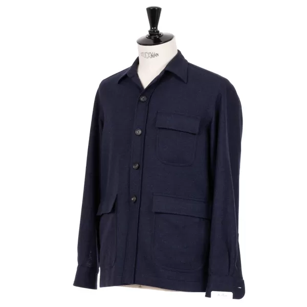 De Petrillo Aubergineblaue Sportjacke „Shirt Pocket" Aus Wolle Und* Teba + Hemdjacken