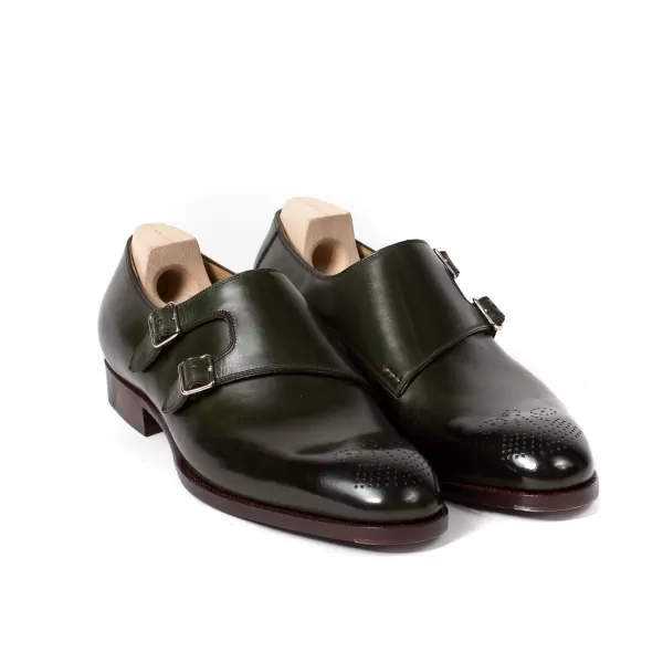 Saint Crispin's Doppelter Monk „Parallel Straps" Aus Moosgrunem Kalbsleder Rein Han* Mto