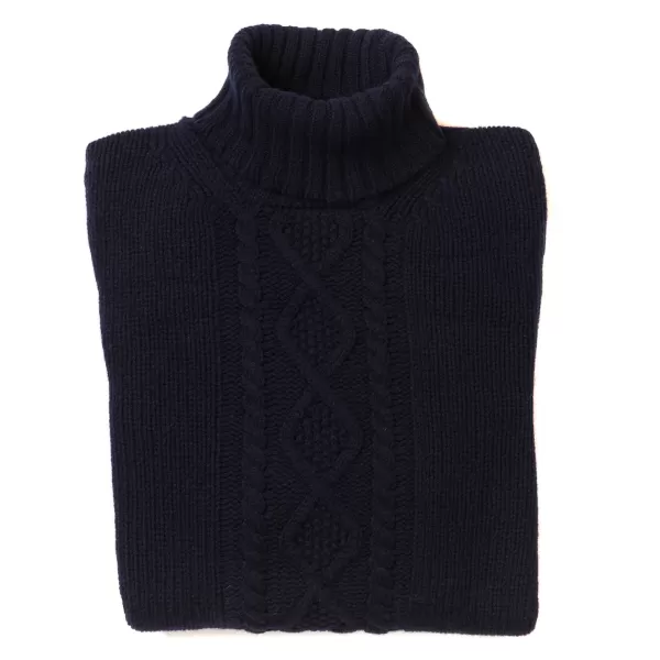 William Lockie Dunkelblauer Rollkragenpullover „Alain Aran-Cable" Aus 6-Lagigem Lambswoo* Strickwaren