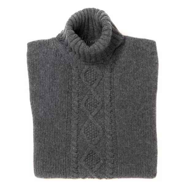 William Lockie Flanellgrauer Rollkragenpullover „Alain Aran-Cable" Aus 6-Lagiger Lammwolle* Strickwaren