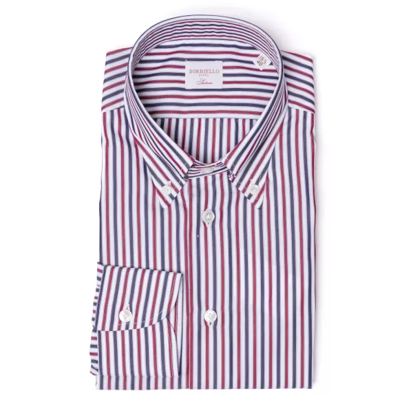 Borriello Gestreiftes Hemd „Stile Inglese" Mit Knopfleiste Und Sportmanschette Handma* Hemden