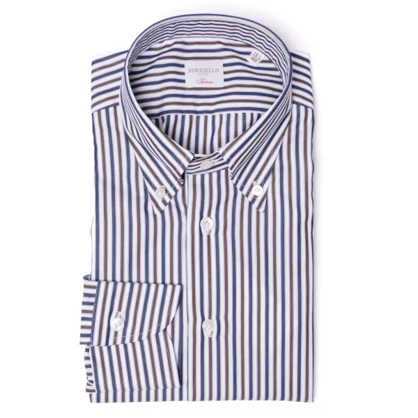 Borriello Gestreiftes Hemd „Stile Inglese" Mit Knopfleiste Und Sportmanschette Handma* Hemden