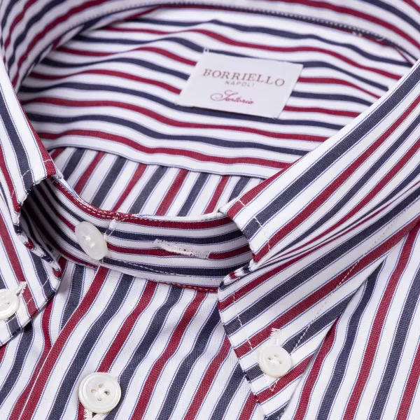 Borriello Gestreiftes Hemd „Stile Inglese" Mit Knopfleiste Und Sportmanschette Handma* Hemden