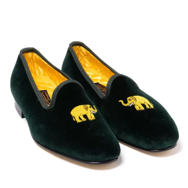 Bowhill u0026 Elliott Gruner Samt-Slipper „Elefant" Mit Ledersohle Handgefertigt* S