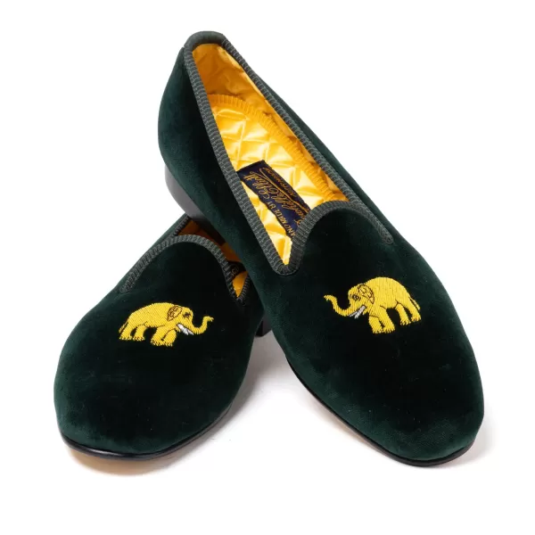 Bowhill u0026 Elliott Gruner Samt-Slipper „Elefant" Mit Ledersohle Handgefertigt* S