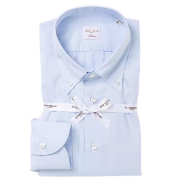 Borriello Hellblaues Hemd „Royal Oxford" Mit Button-Down-Kragen Und Tonnenmanschette* Hemden