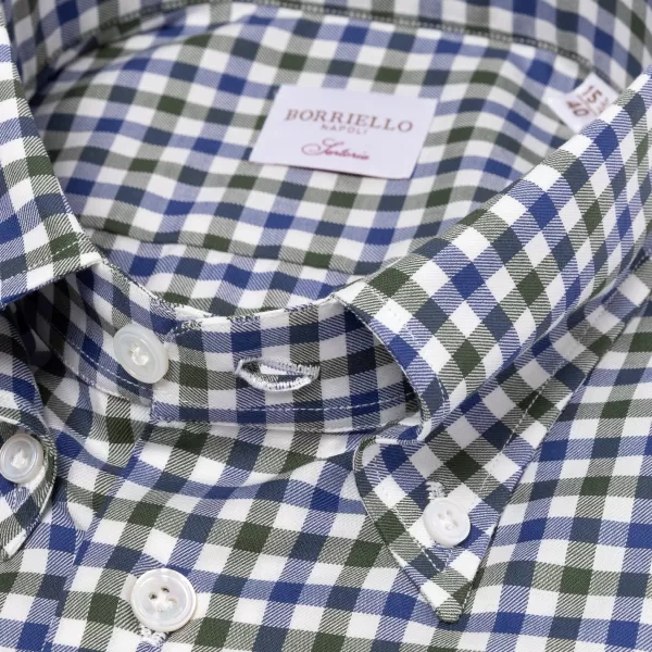 Borriello Kariertes Hemd „Bicolor Vichy" Mit Button-Down-Kragen Und Sportmanschette -* Hemden