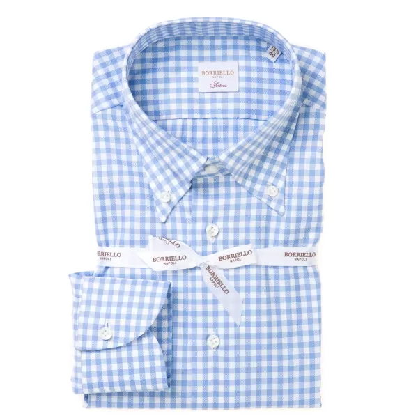 Borriello Kariertes Hemd „Royal Oxford" Mit Button Down Und Sport Cuff - Handgemacht* Hemden