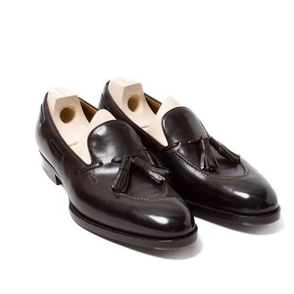 Saint Crispin's Loafer „Short Vamp Quaste" Aus Dunkelbraunem Kalbsleder Handgefarbt* Mto