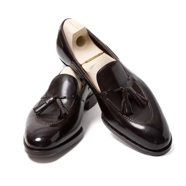 Saint Crispin's Loafer „Short Vamp Quaste" Aus Dunkelbraunem Kalbsleder Handgefarbt* Mto