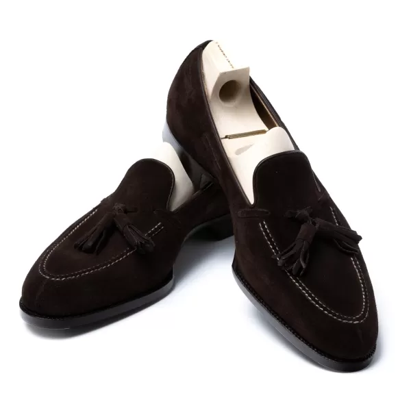 Saint Crispin's Loafer „Split Toe Quaste" Aus Dunkelbraunem Wildleder Purely Ha* Mto