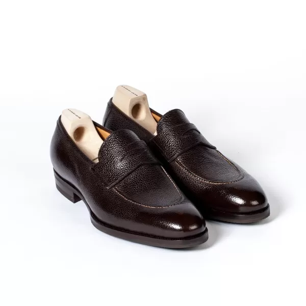 Saint Crispin's Penny Loafer Aus Dunkelbraunem Scotch-Grain-Kalbsleder Handpoliert* Mto