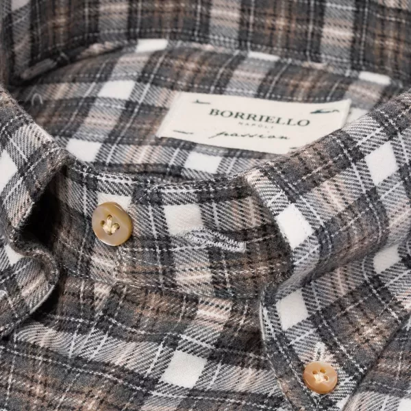Borriello Sporthemd Aus Geburstetem Vintage-Baumwollflanell Mit Madras-Karomuster Linea Passio* Freizeithemden